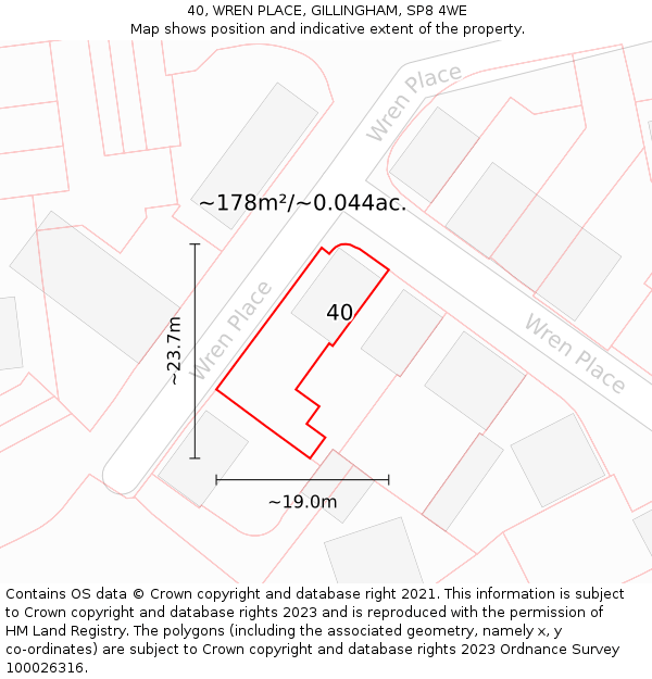 40, WREN PLACE, GILLINGHAM, SP8 4WE: Plot and title map