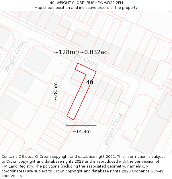 40, WRIGHT CLOSE, BUSHEY, WD23 2FH: Plot and title map