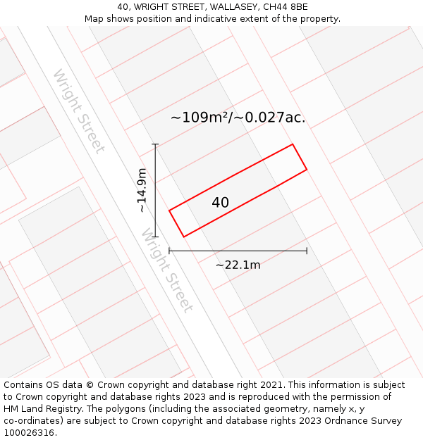 40, WRIGHT STREET, WALLASEY, CH44 8BE: Plot and title map