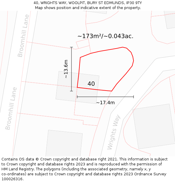 40, WRIGHTS WAY, WOOLPIT, BURY ST EDMUNDS, IP30 9TY: Plot and title map