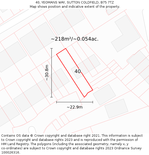 40, YEOMANS WAY, SUTTON COLDFIELD, B75 7TZ: Plot and title map