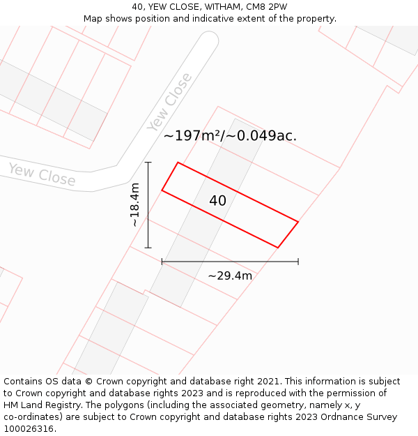 40, YEW CLOSE, WITHAM, CM8 2PW: Plot and title map