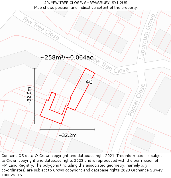 40, YEW TREE CLOSE, SHREWSBURY, SY1 2US: Plot and title map