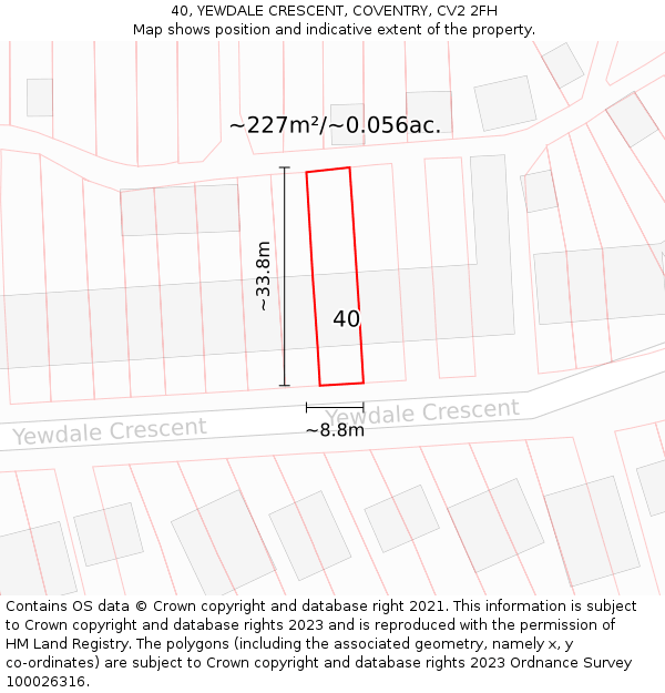 40, YEWDALE CRESCENT, COVENTRY, CV2 2FH: Plot and title map
