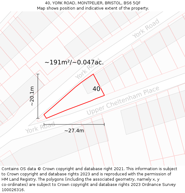 40, YORK ROAD, MONTPELIER, BRISTOL, BS6 5QF: Plot and title map