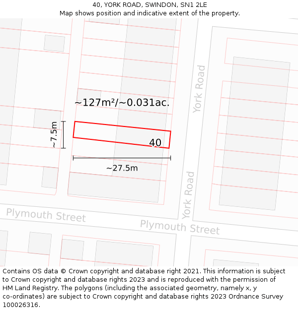 40, YORK ROAD, SWINDON, SN1 2LE: Plot and title map