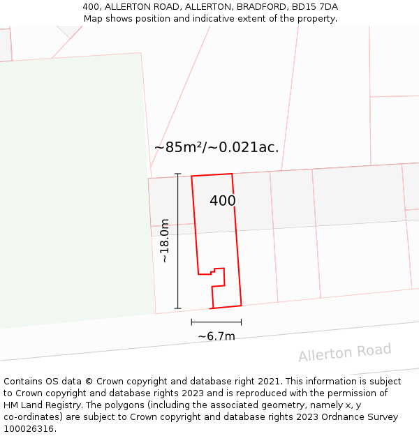 400, ALLERTON ROAD, ALLERTON, BRADFORD, BD15 7DA: Plot and title map