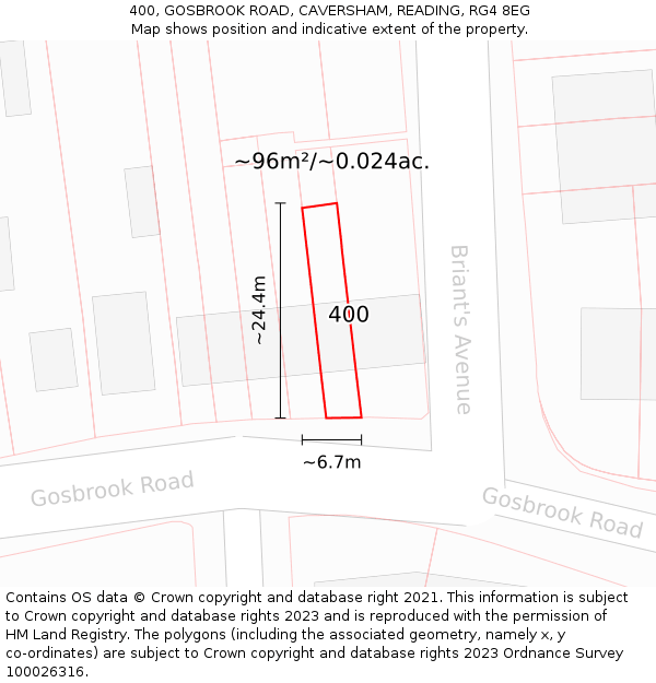 400, GOSBROOK ROAD, CAVERSHAM, READING, RG4 8EG: Plot and title map