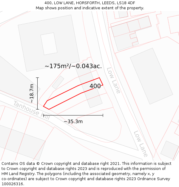 400, LOW LANE, HORSFORTH, LEEDS, LS18 4DF: Plot and title map