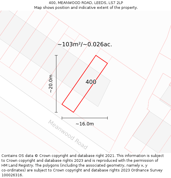400, MEANWOOD ROAD, LEEDS, LS7 2LP: Plot and title map