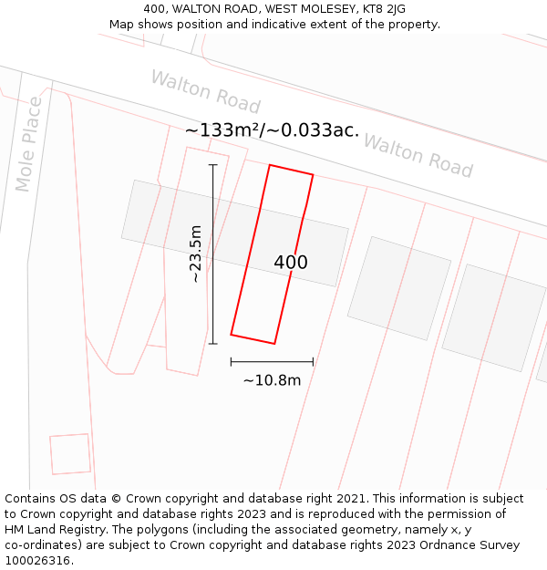 400, WALTON ROAD, WEST MOLESEY, KT8 2JG: Plot and title map