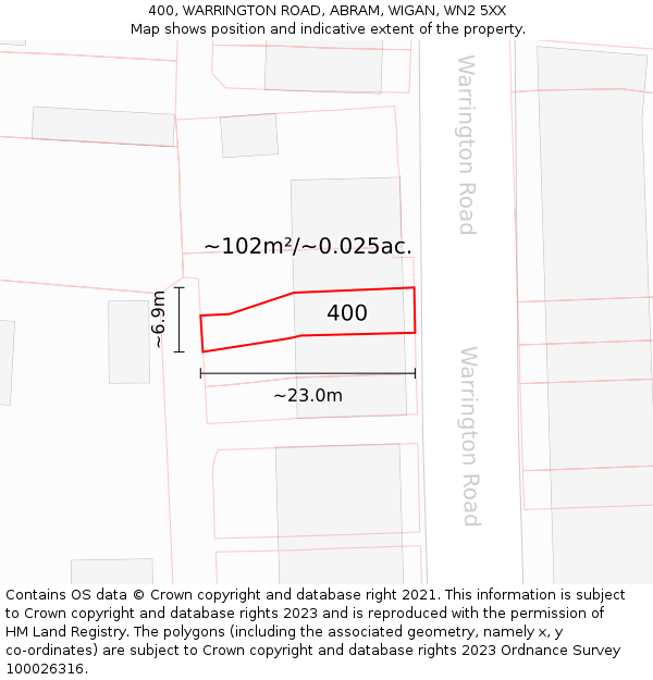 400, WARRINGTON ROAD, ABRAM, WIGAN, WN2 5XX: Plot and title map