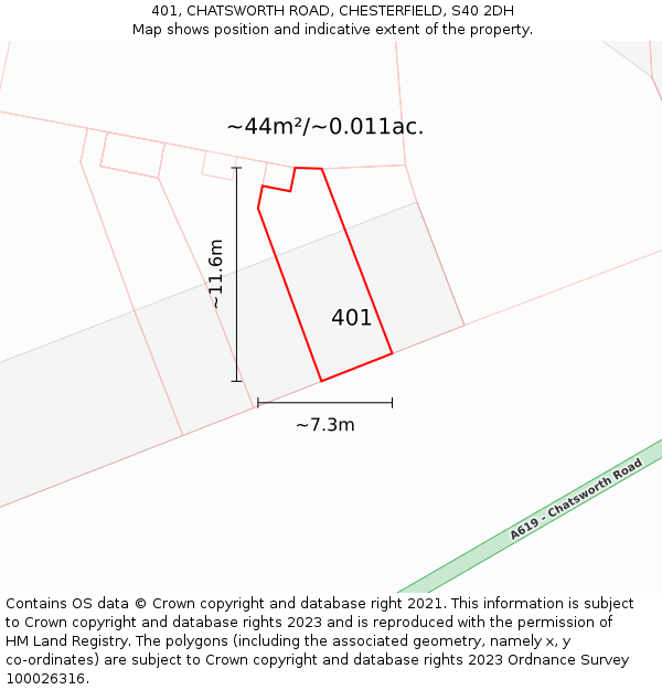 401, CHATSWORTH ROAD, CHESTERFIELD, S40 2DH: Plot and title map