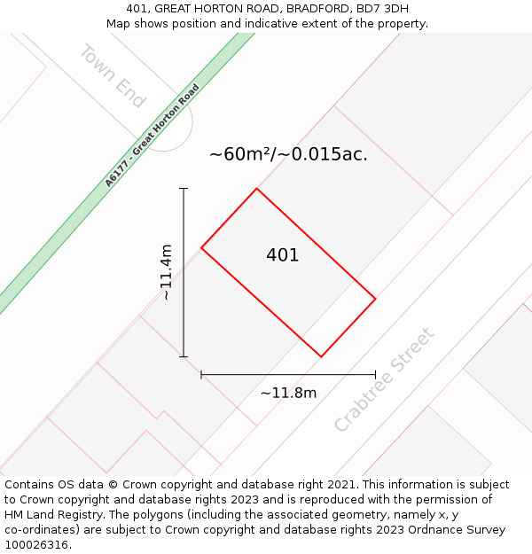 401, GREAT HORTON ROAD, BRADFORD, BD7 3DH: Plot and title map