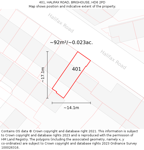 401, HALIFAX ROAD, BRIGHOUSE, HD6 2PD: Plot and title map