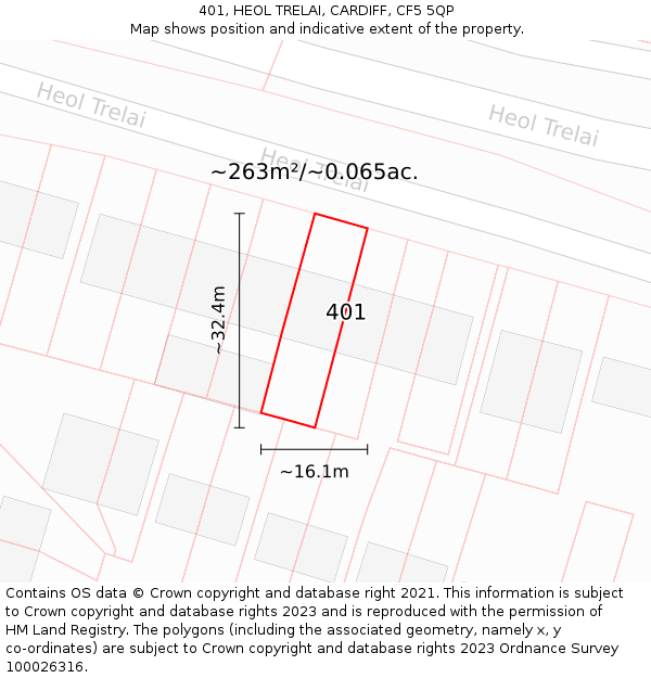 401, HEOL TRELAI, CARDIFF, CF5 5QP: Plot and title map