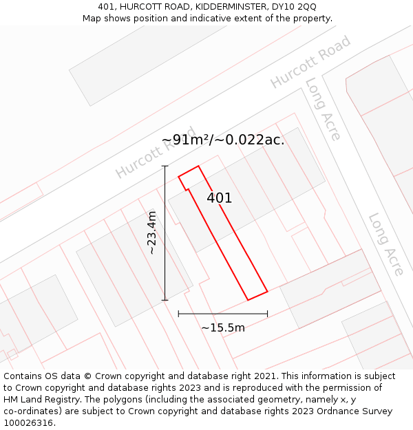 401, HURCOTT ROAD, KIDDERMINSTER, DY10 2QQ: Plot and title map