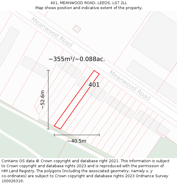 401, MEANWOOD ROAD, LEEDS, LS7 2LL: Plot and title map