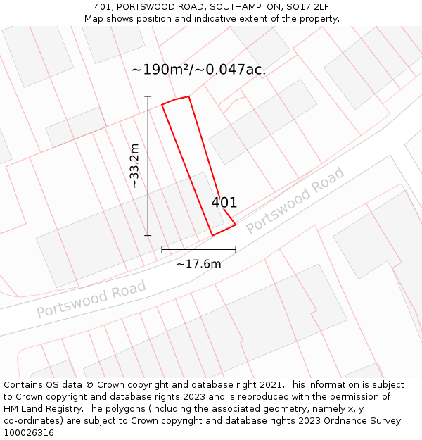 401, PORTSWOOD ROAD, SOUTHAMPTON, SO17 2LF: Plot and title map
