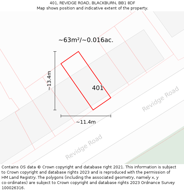 401, REVIDGE ROAD, BLACKBURN, BB1 8DF: Plot and title map