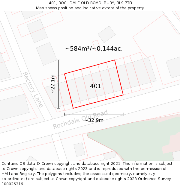 401, ROCHDALE OLD ROAD, BURY, BL9 7TB: Plot and title map