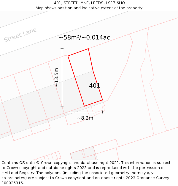 401, STREET LANE, LEEDS, LS17 6HQ: Plot and title map