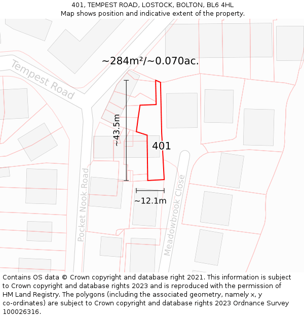 401, TEMPEST ROAD, LOSTOCK, BOLTON, BL6 4HL: Plot and title map