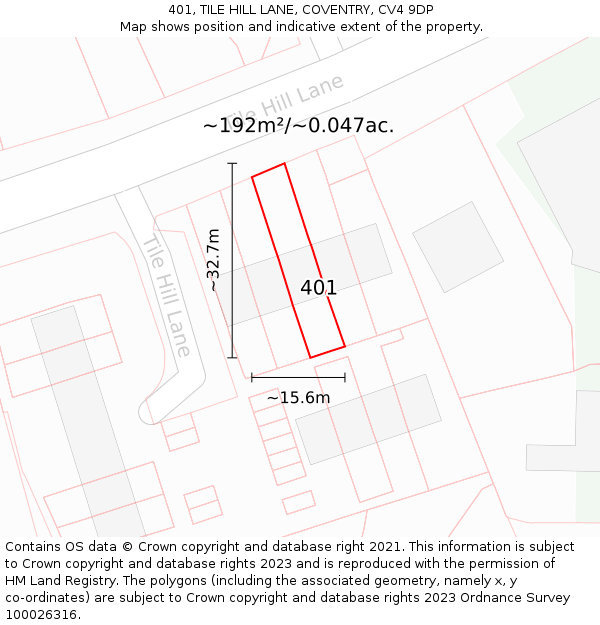 401, TILE HILL LANE, COVENTRY, CV4 9DP: Plot and title map