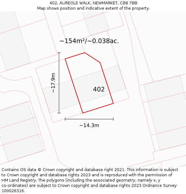 402, AUREOLE WALK, NEWMARKET, CB8 7BB: Plot and title map
