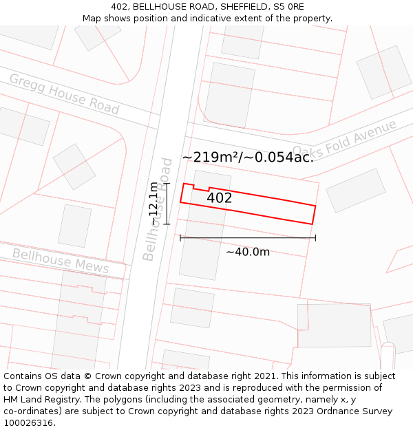 402, BELLHOUSE ROAD, SHEFFIELD, S5 0RE: Plot and title map