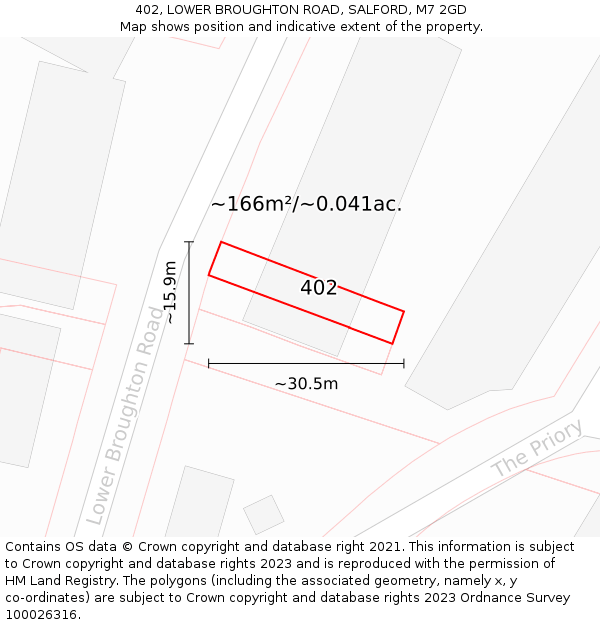 402, LOWER BROUGHTON ROAD, SALFORD, M7 2GD: Plot and title map