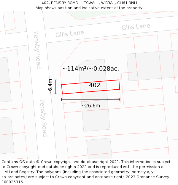 402, PENSBY ROAD, HESWALL, WIRRAL, CH61 9NH: Plot and title map