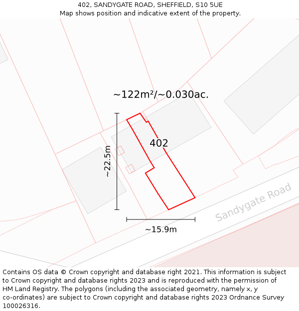 402, SANDYGATE ROAD, SHEFFIELD, S10 5UE: Plot and title map