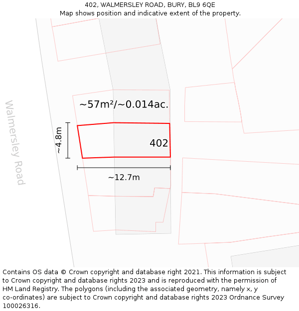 402, WALMERSLEY ROAD, BURY, BL9 6QE: Plot and title map