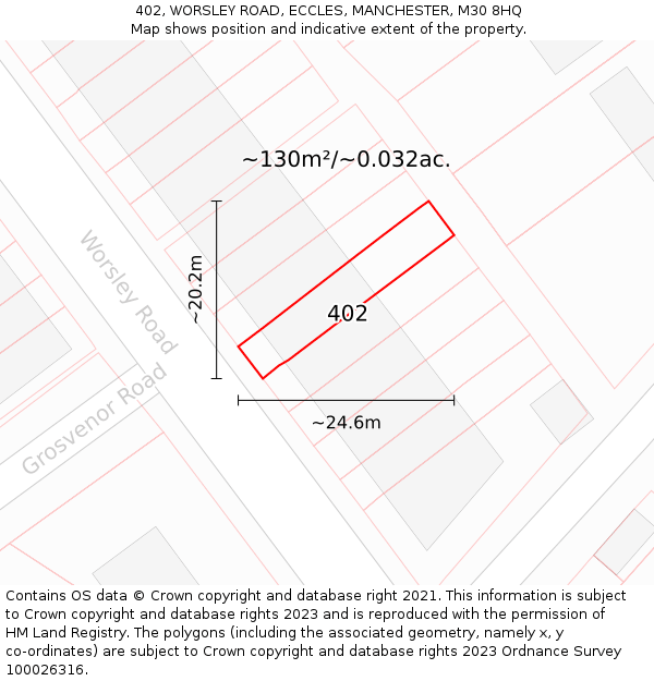 402, WORSLEY ROAD, ECCLES, MANCHESTER, M30 8HQ: Plot and title map