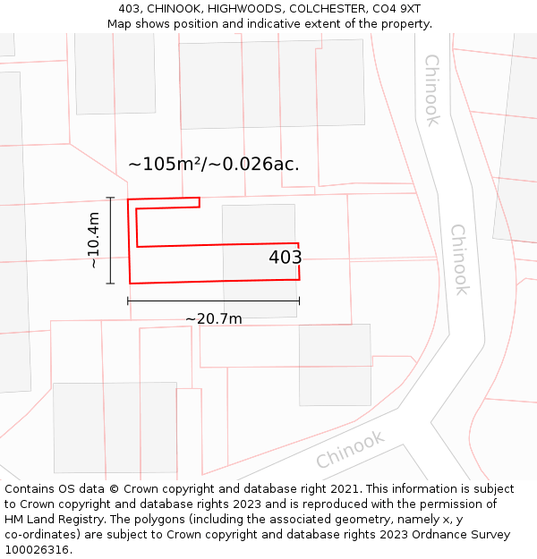 403, CHINOOK, HIGHWOODS, COLCHESTER, CO4 9XT: Plot and title map