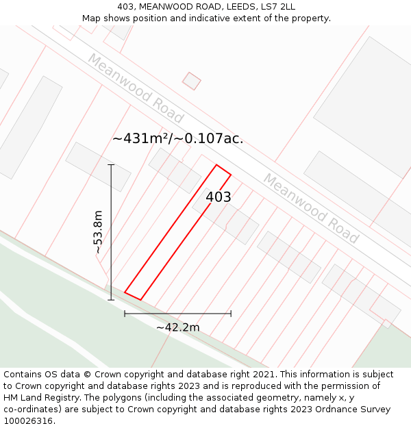 403, MEANWOOD ROAD, LEEDS, LS7 2LL: Plot and title map