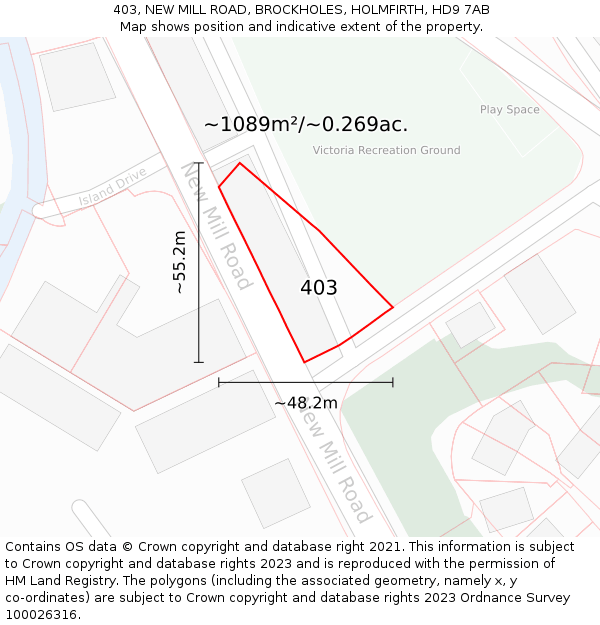 403, NEW MILL ROAD, BROCKHOLES, HOLMFIRTH, HD9 7AB: Plot and title map