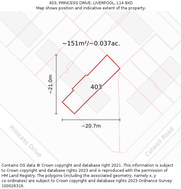 403, PRINCESS DRIVE, LIVERPOOL, L14 8XD: Plot and title map