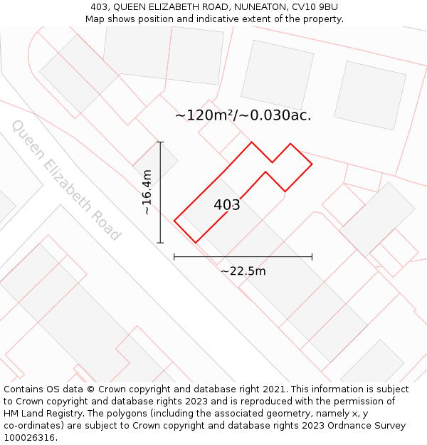 403, QUEEN ELIZABETH ROAD, NUNEATON, CV10 9BU: Plot and title map