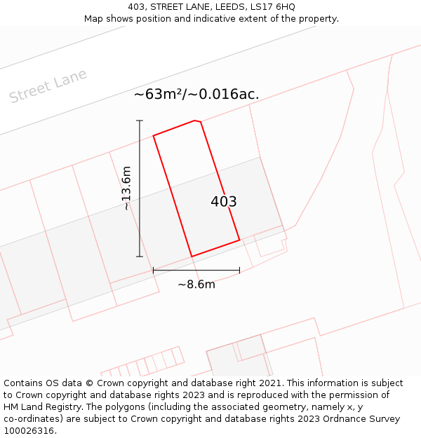 403, STREET LANE, LEEDS, LS17 6HQ: Plot and title map