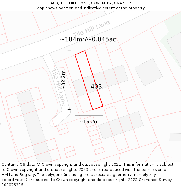 403, TILE HILL LANE, COVENTRY, CV4 9DP: Plot and title map