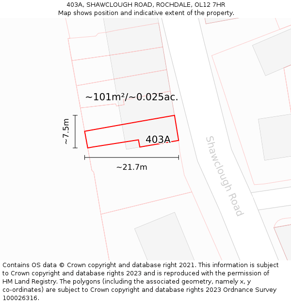 403A, SHAWCLOUGH ROAD, ROCHDALE, OL12 7HR: Plot and title map