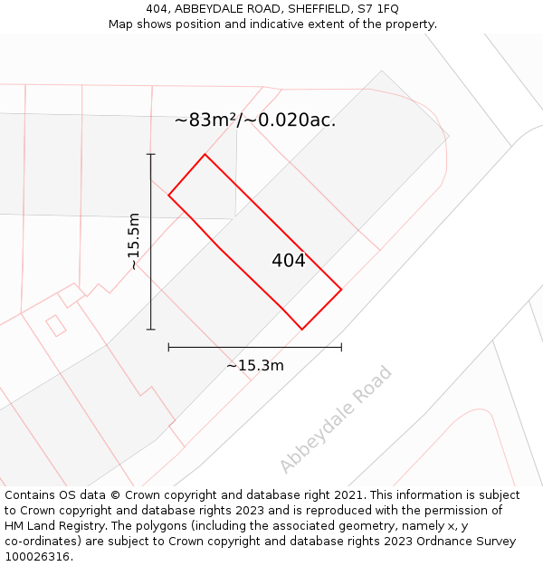 404, ABBEYDALE ROAD, SHEFFIELD, S7 1FQ: Plot and title map