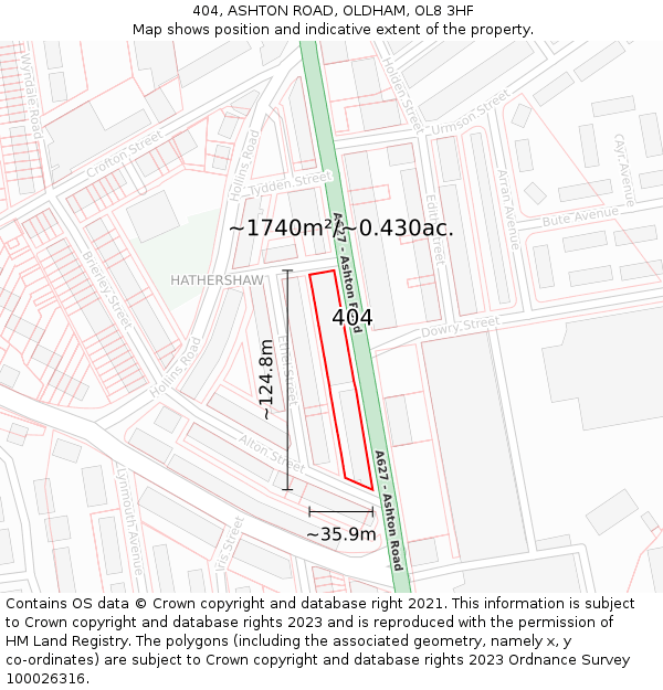 404, ASHTON ROAD, OLDHAM, OL8 3HF: Plot and title map