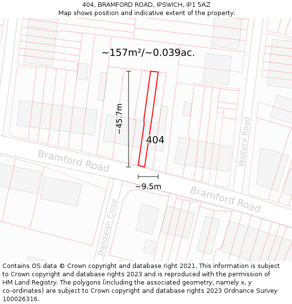 404, BRAMFORD ROAD, IPSWICH, IP1 5AZ: Plot and title map