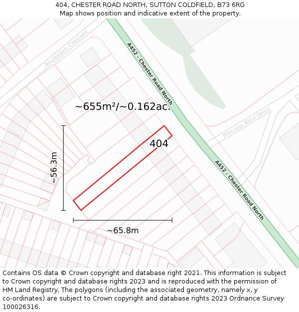 404, CHESTER ROAD NORTH, SUTTON COLDFIELD, B73 6RG: Plot and title map