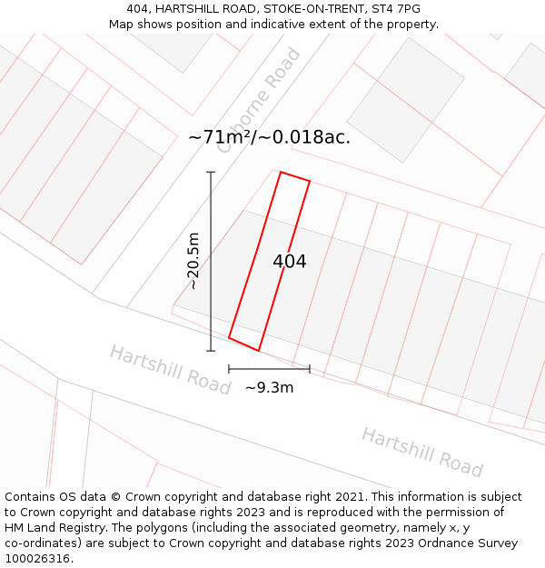 404, HARTSHILL ROAD, STOKE-ON-TRENT, ST4 7PG: Plot and title map