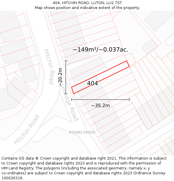 404, HITCHIN ROAD, LUTON, LU2 7ST: Plot and title map