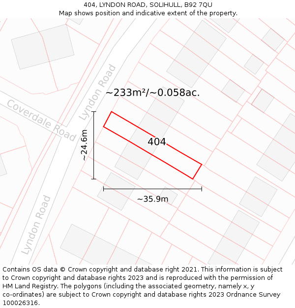 404, LYNDON ROAD, SOLIHULL, B92 7QU: Plot and title map